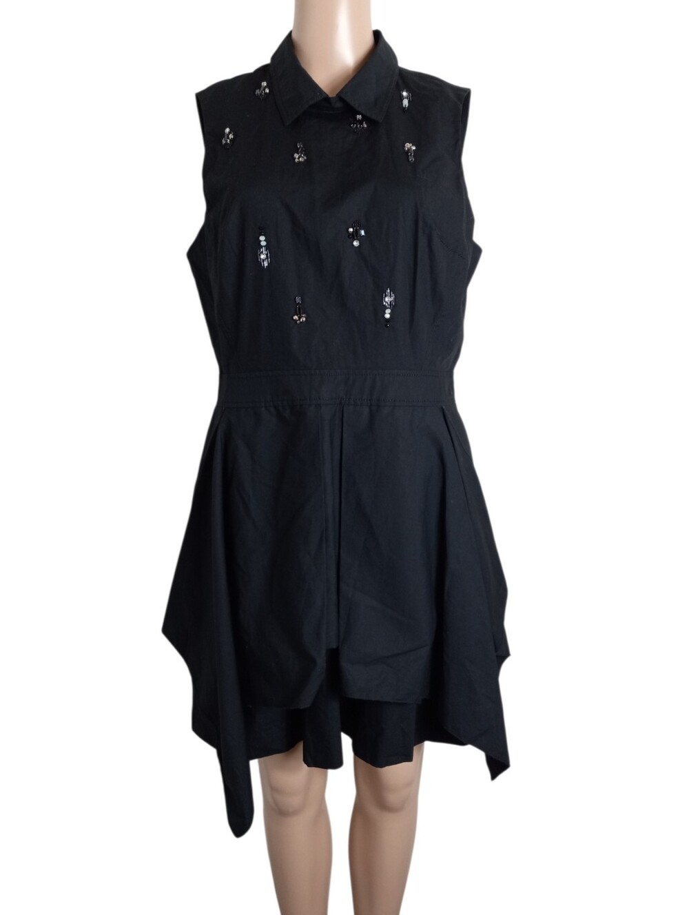 RACHEL ROY Black Jewel Accent Dress Size 10 Asymmetrical Hem 100% Cotton
